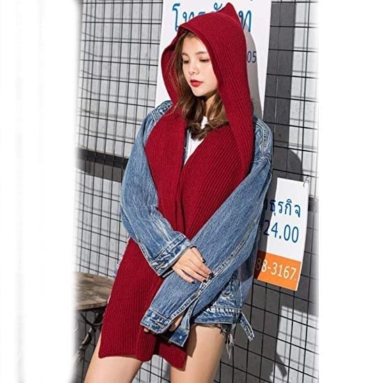 Womens Winter Knitted Hooded Long Scarf Image 8