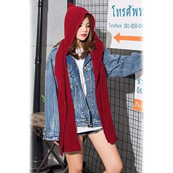 Womens Winter Knitted Hooded Long Scarf Image 9