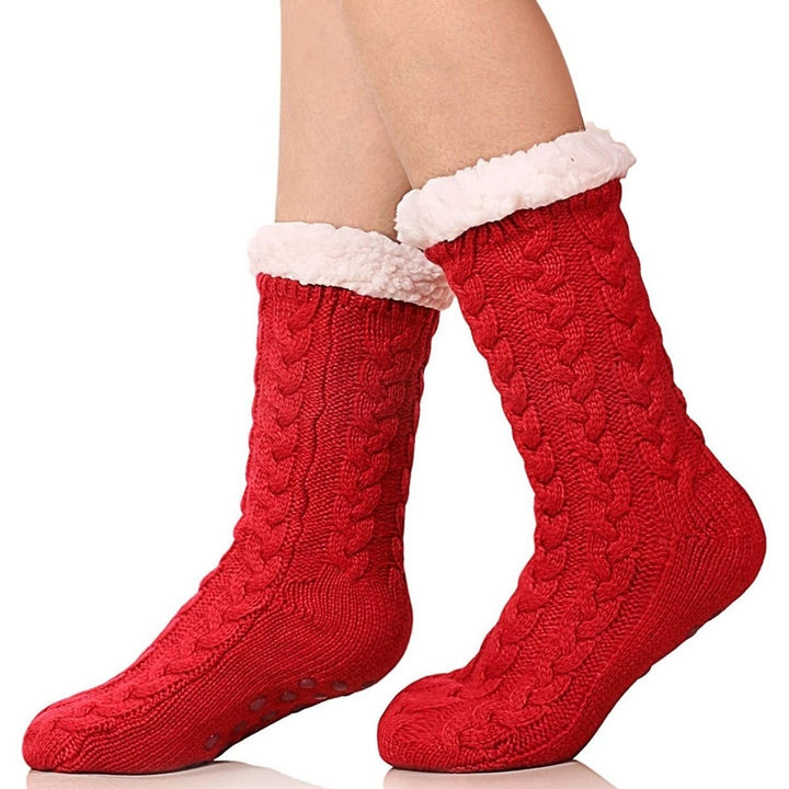 Womens Winter Super Soft Warm Cozy Fuzzy Fleece-Lined with Grippers Slipper Socks Image 1