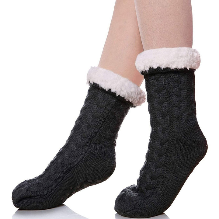 Womens Winter Super Soft Warm Cozy Fuzzy Fleece-Lined with Grippers Slipper Socks Image 2