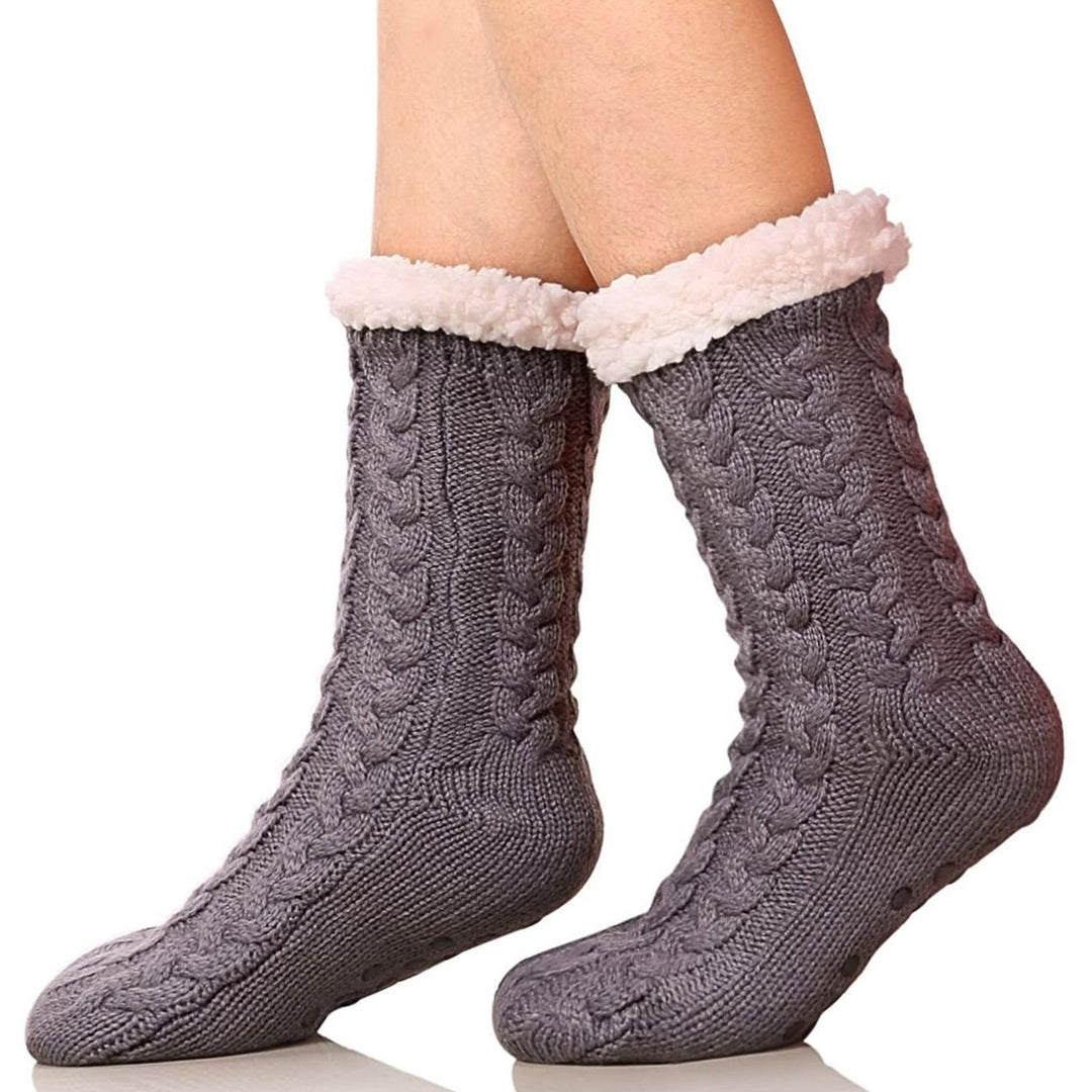 Womens Winter Super Soft Warm Cozy Fuzzy Fleece-Lined with Grippers Slipper Socks Image 3