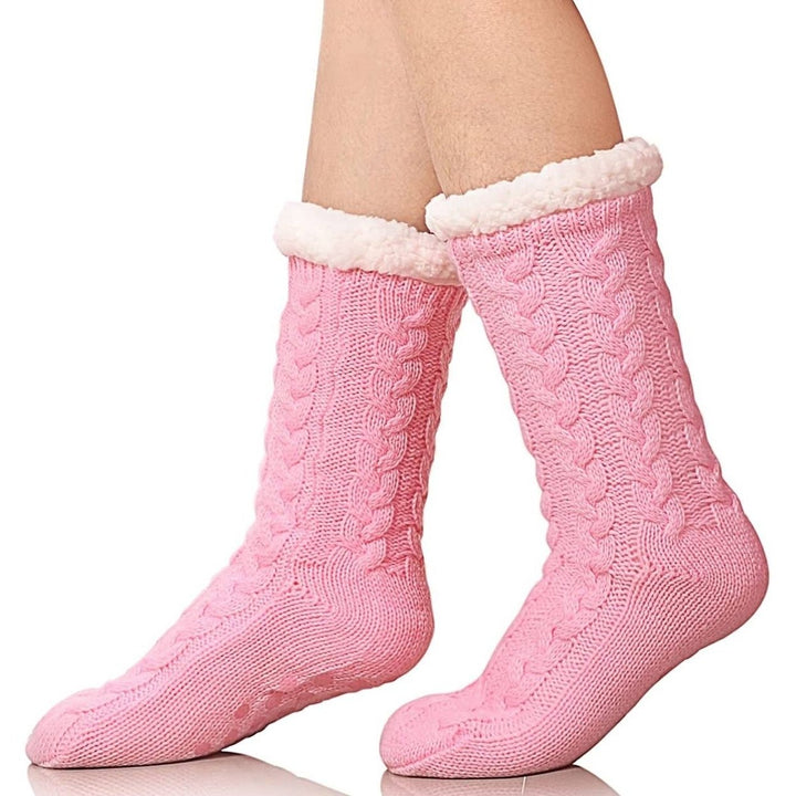 Womens Winter Super Soft Warm Cozy Fuzzy Fleece-Lined with Grippers Slipper Socks Image 4