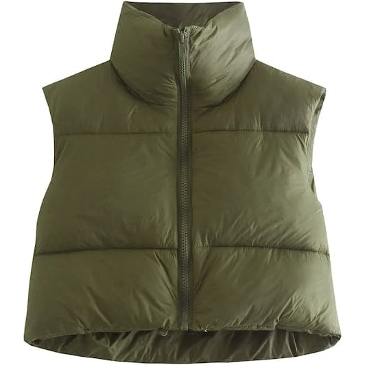 Womens Winter Crop Vest Lightweight Sleeveless Warm Outerwear Puffer Vest Padded Gilet Image 1