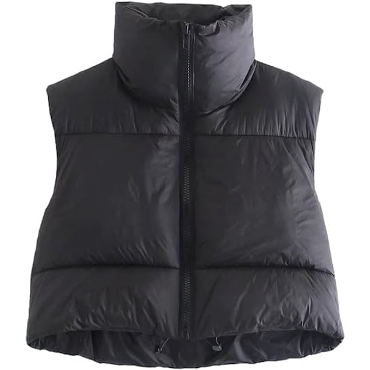 Womens Winter Crop Vest Lightweight Sleeveless Warm Outerwear Puffer Vest Padded Gilet Image 2