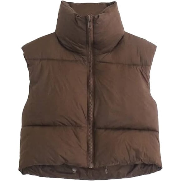 Womens Winter Crop Vest Lightweight Sleeveless Warm Outerwear Puffer Vest Padded Gilet Image 3