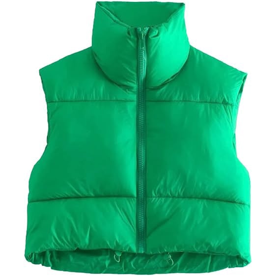 Womens Winter Crop Vest Lightweight Sleeveless Warm Outerwear Puffer Vest Padded Gilet Image 4