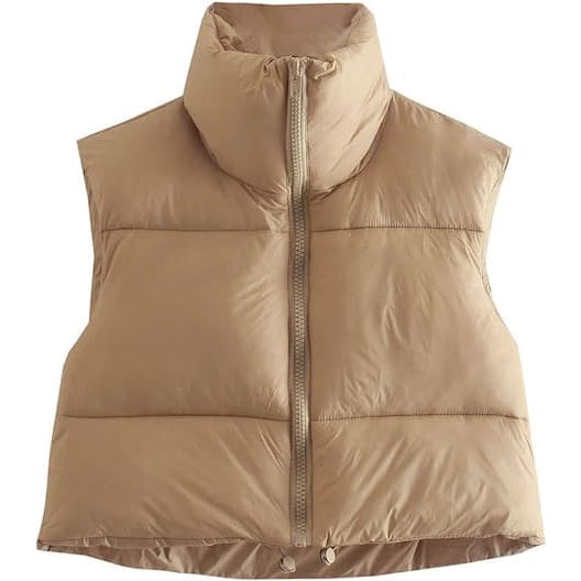 Womens Winter Crop Vest Lightweight Sleeveless Warm Outerwear Puffer Vest Padded Gilet Image 4