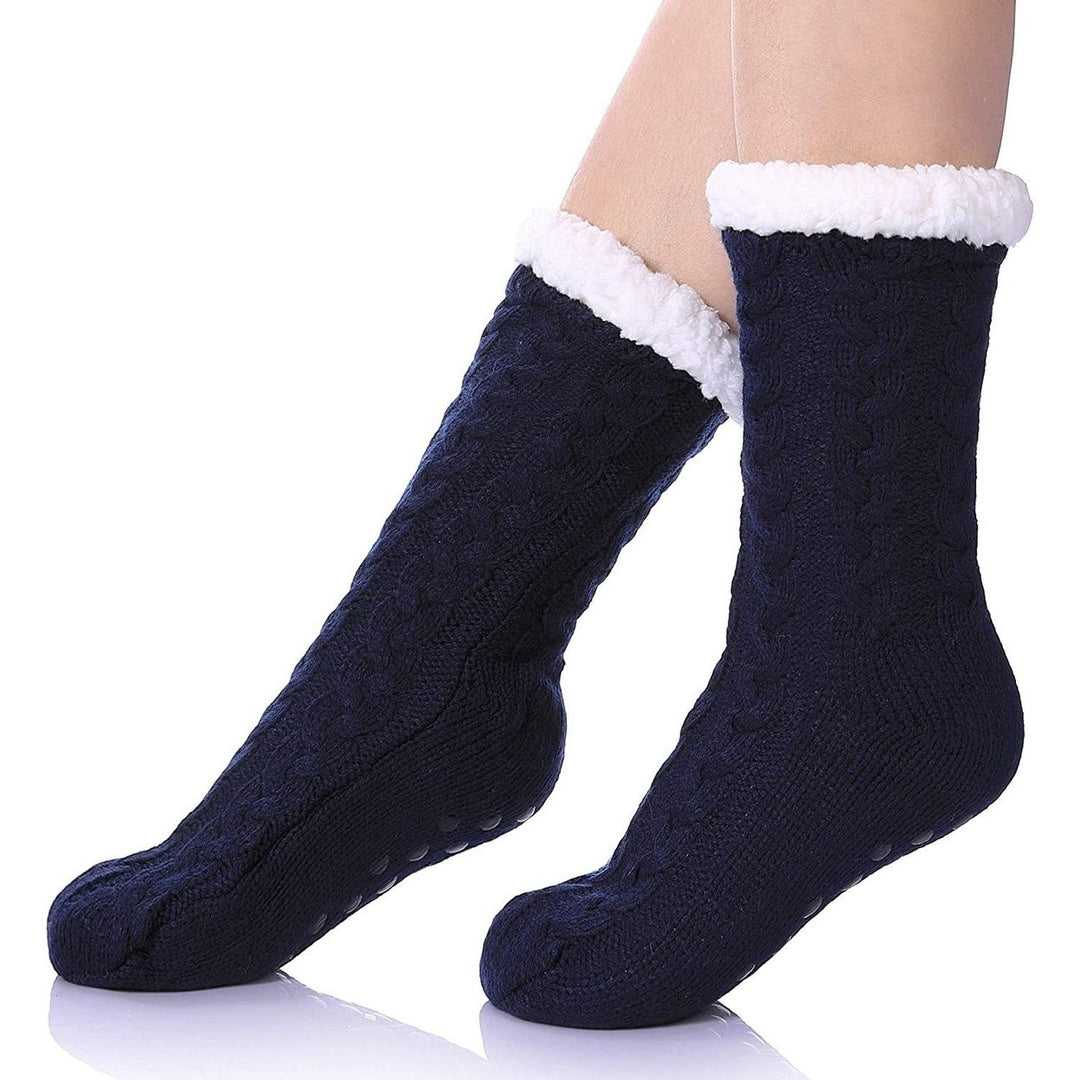 Womens Winter Super Soft Warm Cozy Fuzzy Fleece-Lined with Grippers Slipper Socks Image 4