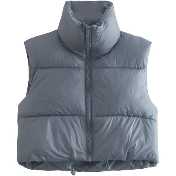 Womens Winter Crop Vest Lightweight Sleeveless Warm Outerwear Puffer Vest Padded Gilet Image 11