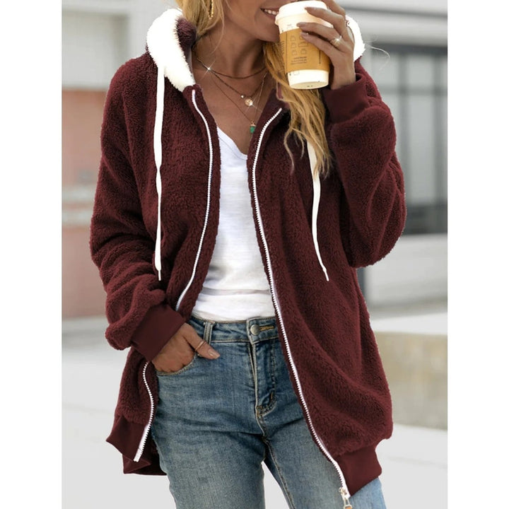 Womens Zip Fleece Hoodie Sweatshirt Image 4