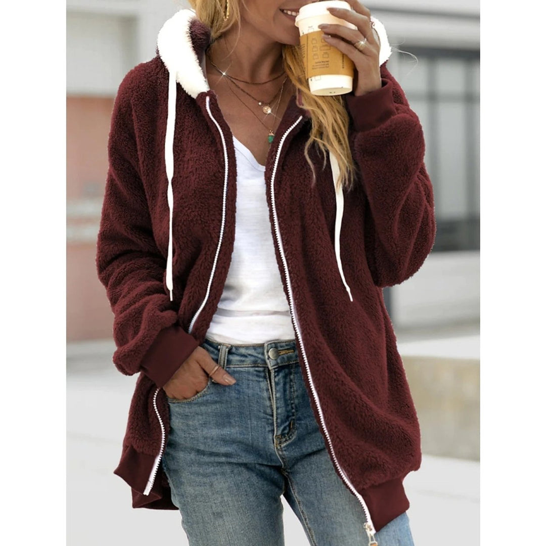 Womens Zip Fleece Hoodie Sweatshirt Image 1