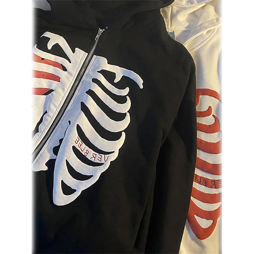 Womens Zip Up Skeleton Letter Hoodie Sweatshirt Image 6