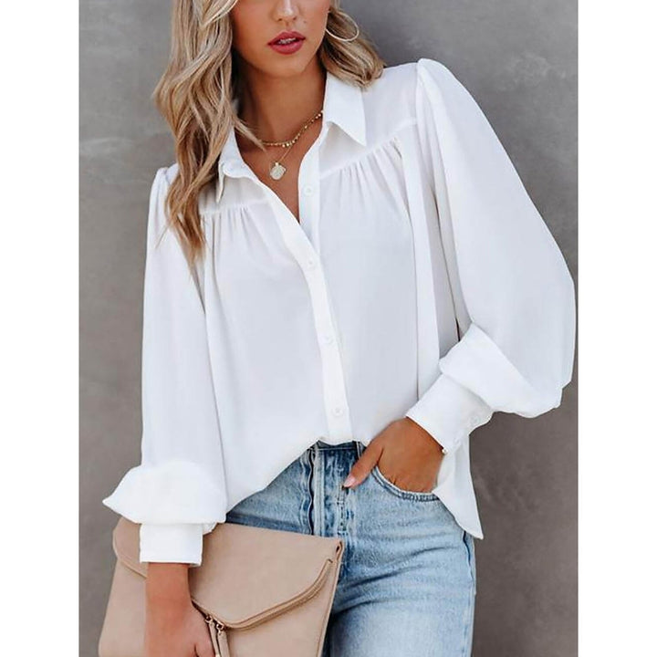 Womens Blouse Shirt Plain Button Long Sleeve Image 7