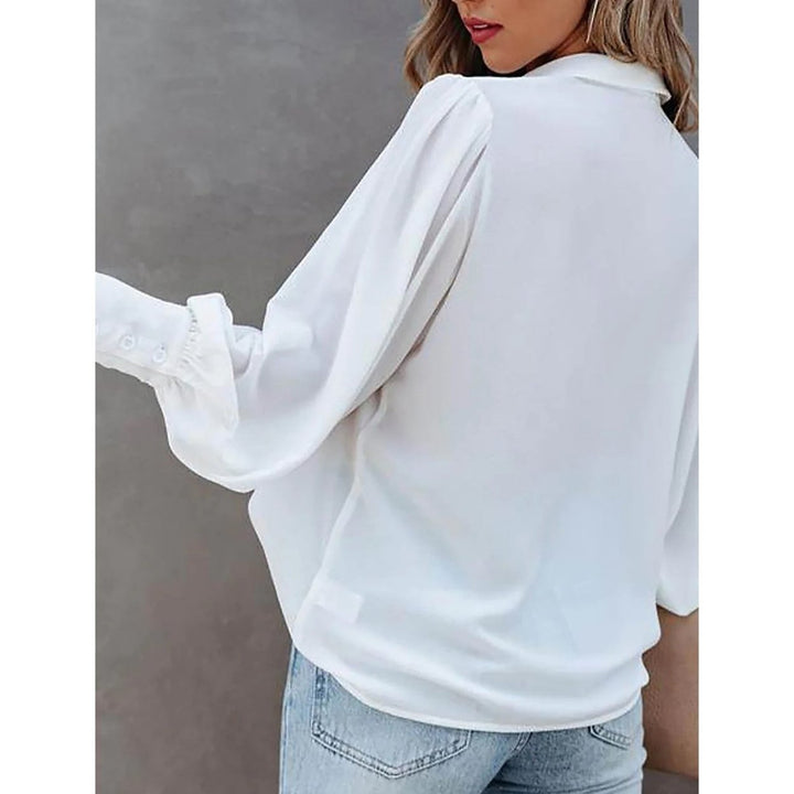 Womens Blouse Shirt Plain Button Long Sleeve Image 9