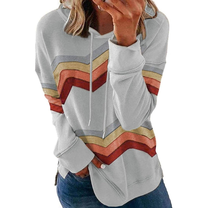 Womens Casual Hoodie Striped Printed Sweatshirts Long Sleeve Drawstring Pullover Image 3