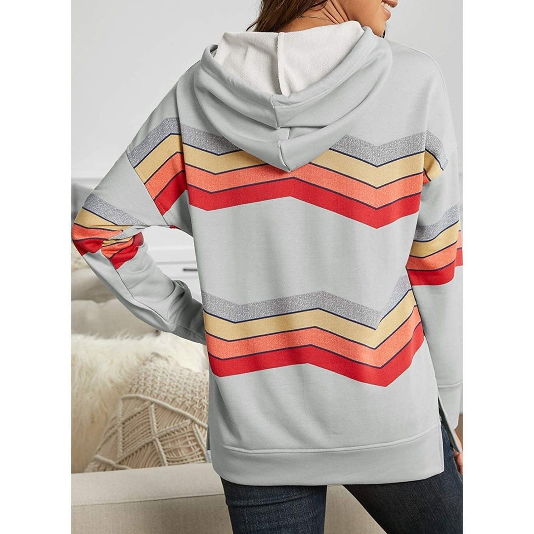 Womens Casual Hoodie Striped Printed Sweatshirts Long Sleeve Drawstring Pullover Image 4