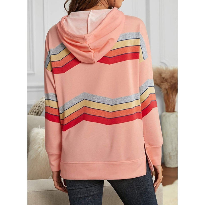 Womens Casual Hoodie Striped Printed Sweatshirts Long Sleeve Drawstring Pullover Image 6