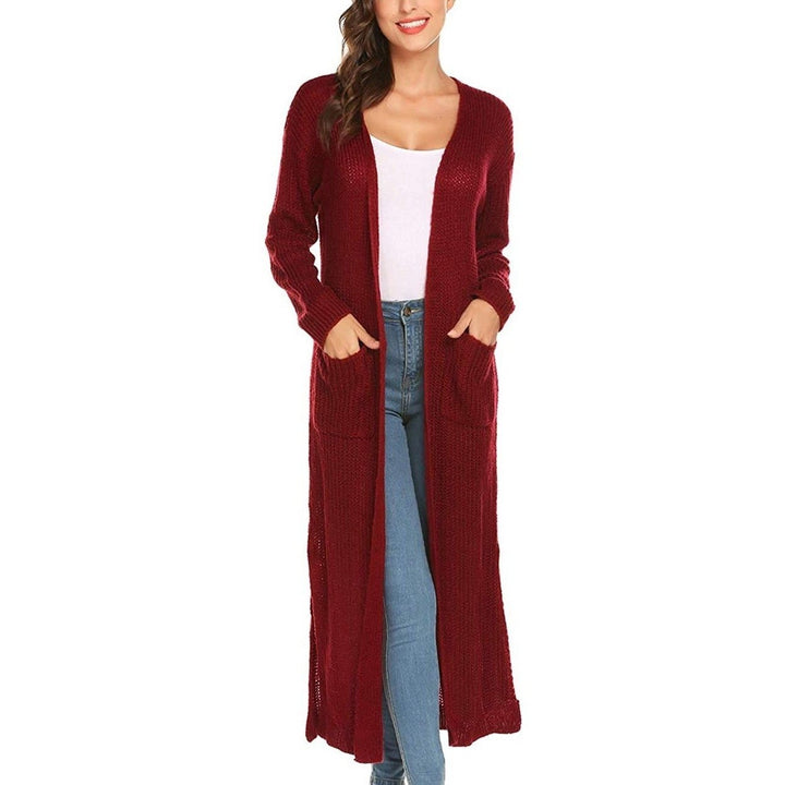 Womens Casual Long Sleeve Split Open Cardigan Knit Long Cardigan Sweaters with Pockets Image 2