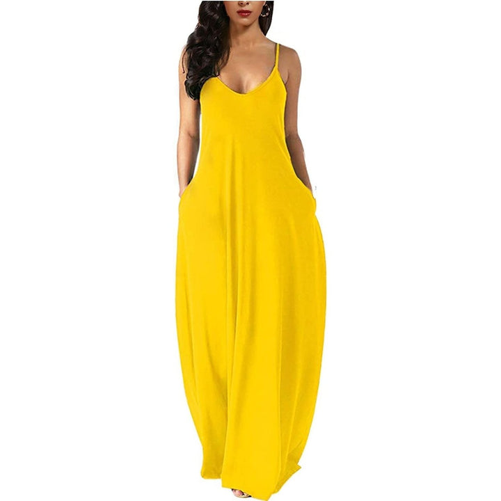 Womens Casual Sleeveless Plus Size Loose Plain Long Maxi Dress with Pockets Image 1