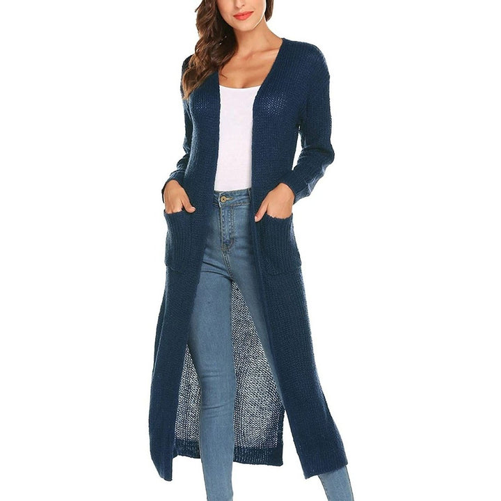 Womens Casual Long Sleeve Split Open Cardigan Knit Long Cardigan Sweaters with Pockets Image 4