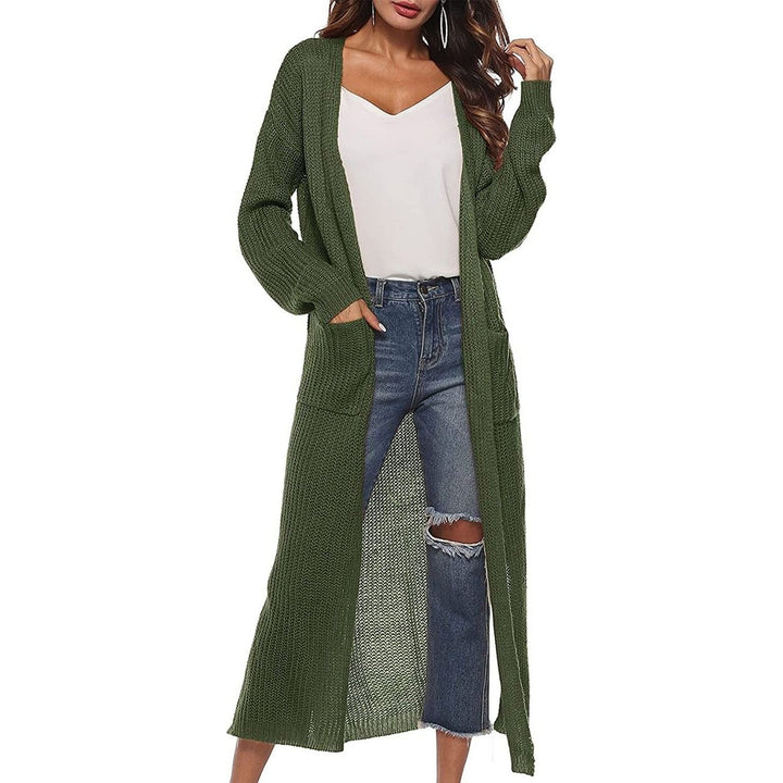 Womens Casual Long Sleeve Split Open Cardigan Knit Long Cardigan Sweaters with Pockets Image 6