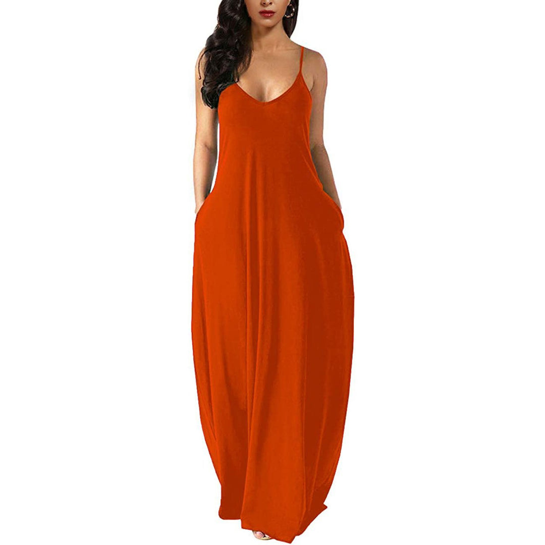 Womens Casual Sleeveless Plus Size Loose Plain Long Maxi Dress with Pockets Image 3