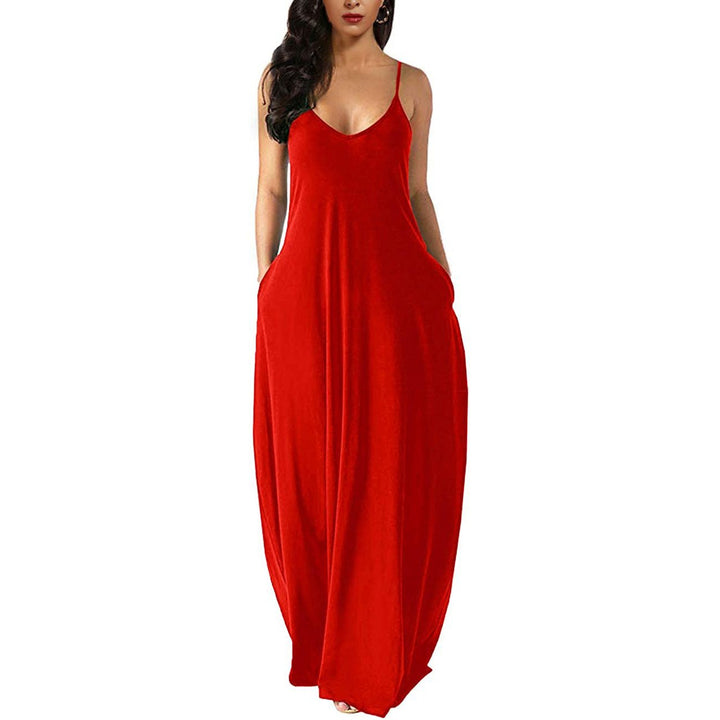 Womens Casual Sleeveless Plus Size Loose Plain Long Maxi Dress with Pockets Image 4