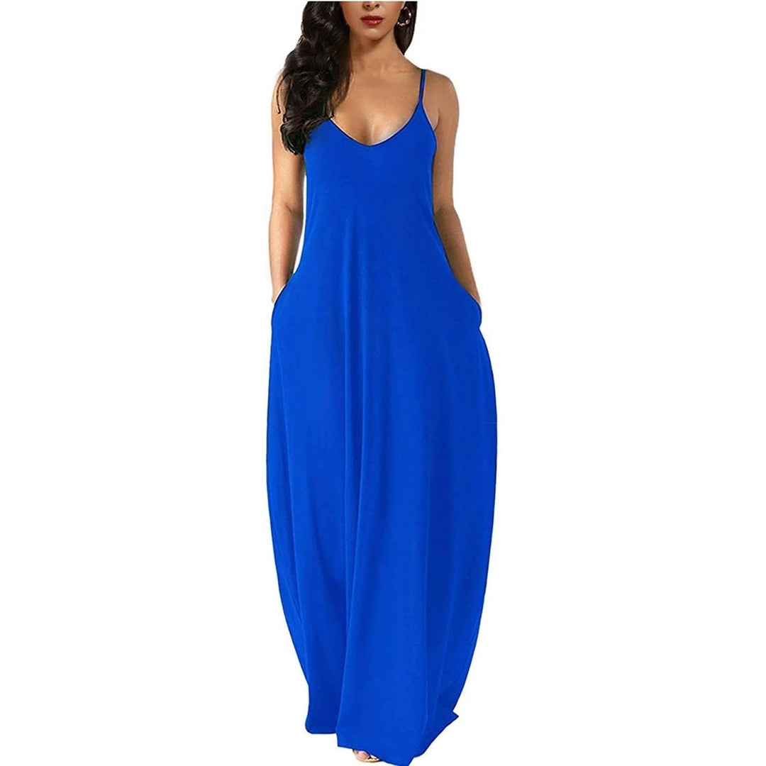 Womens Casual Sleeveless Plus Size Loose Plain Long Maxi Dress with Pockets Image 4