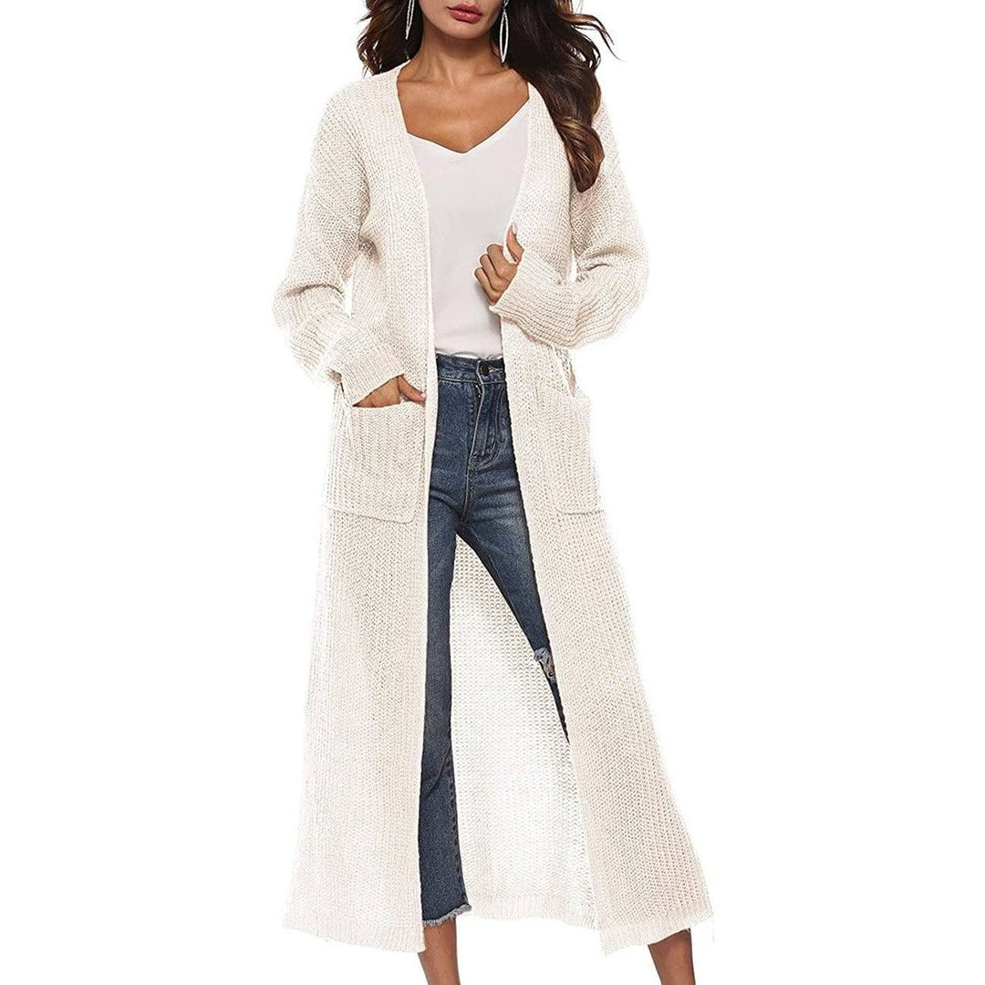 Womens Casual Long Sleeve Split Open Cardigan Knit Long Cardigan Sweaters with Pockets Image 7