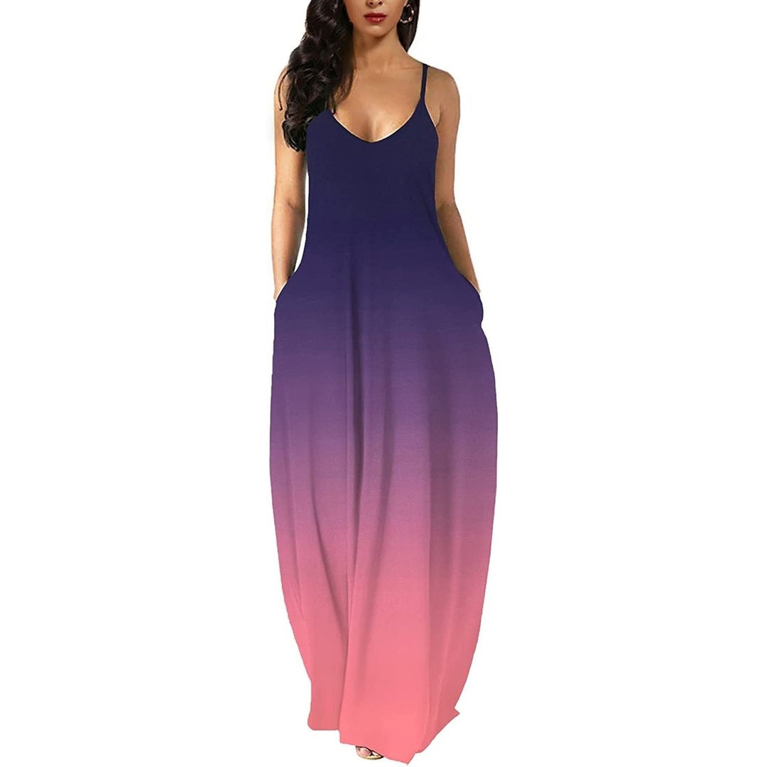 Womens Casual Sleeveless Plus Size Loose Plain Long Maxi Dress with Pockets Image 7