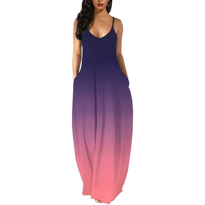 Womens Casual Sleeveless Plus Size Loose Plain Long Maxi Dress with Pockets Image 1