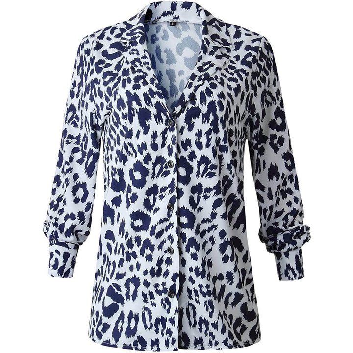 Womens Casual Tops V Neck Leopard Tunic Long Sleeve Button Down Shirts Top Image 4