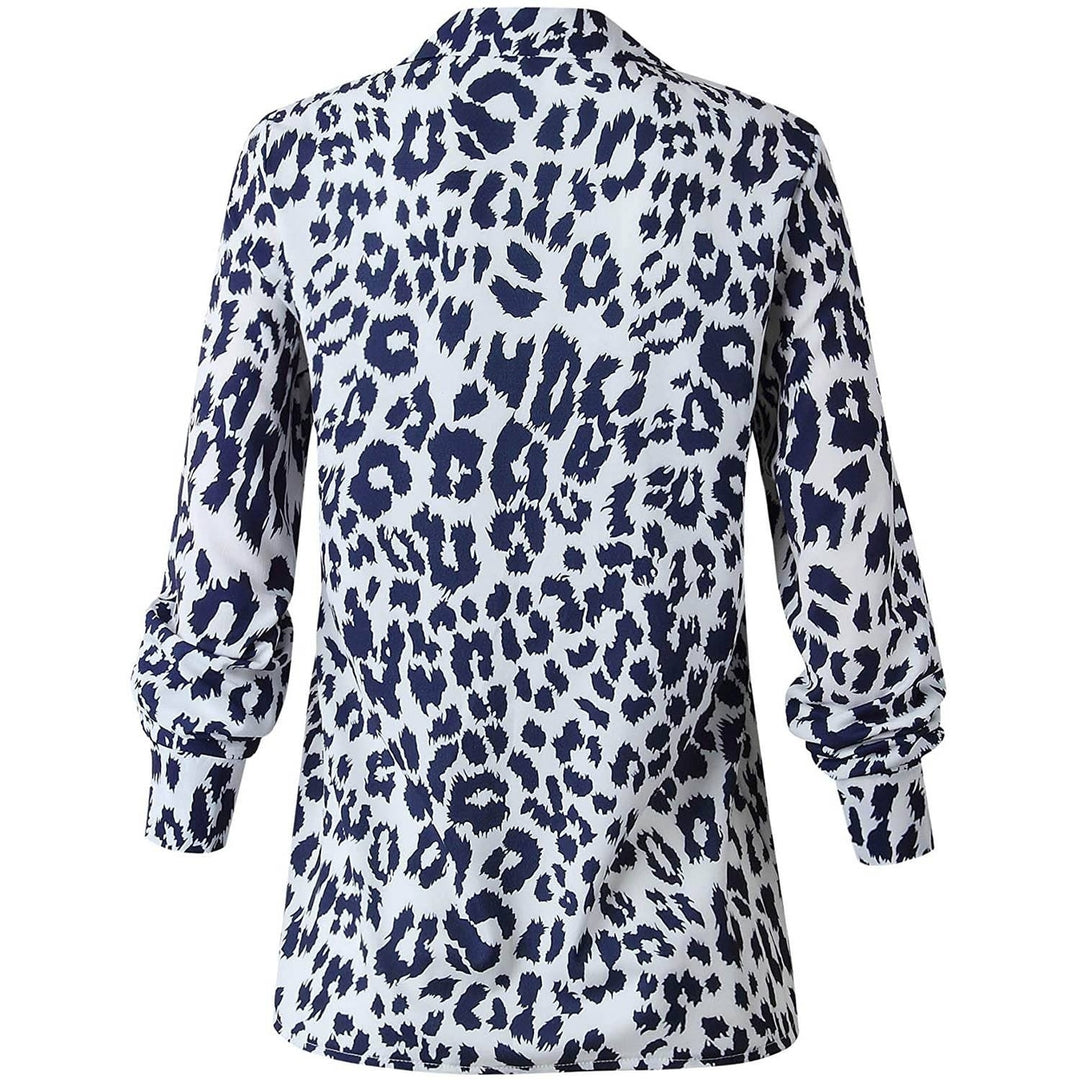 Womens Casual Tops V Neck Leopard Tunic Long Sleeve Button Down Shirts Top Image 6