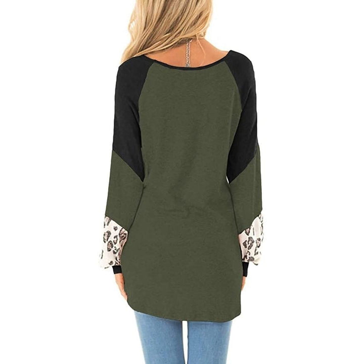 Womens Color Block Pullover Leopard Print Sweatshirt Image 2