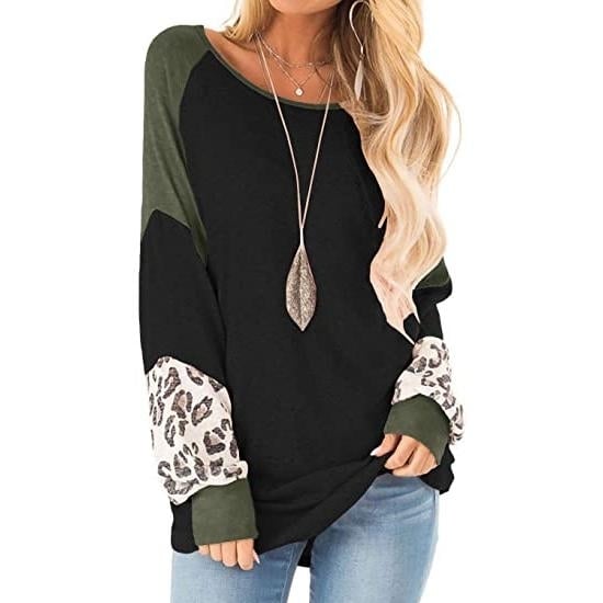 Womens Color Block Pullover Leopard Print Sweatshirt Image 4