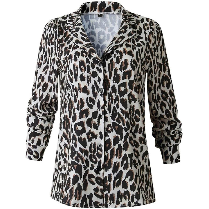 Womens Casual Tops V Neck Leopard Tunic Long Sleeve Button Down Shirts Top Image 7