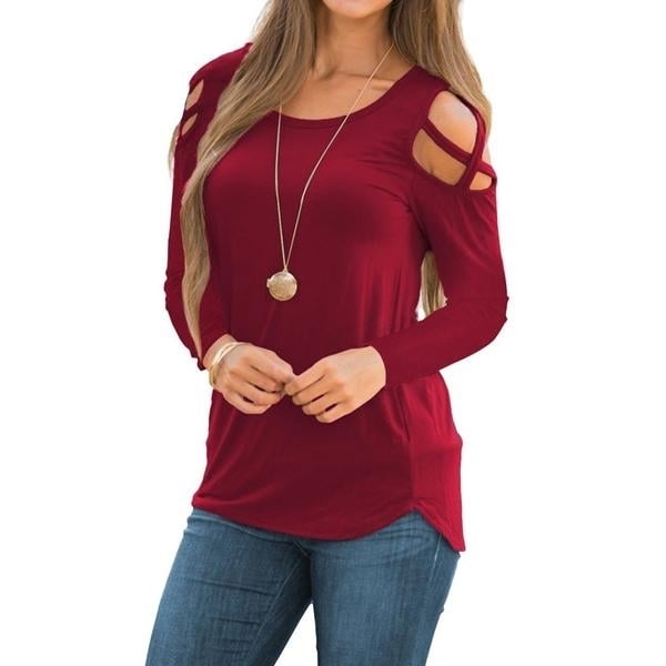 Womens Fashion Casual Loose Tunic Long Sleeved Shoulder Shirt Image 2