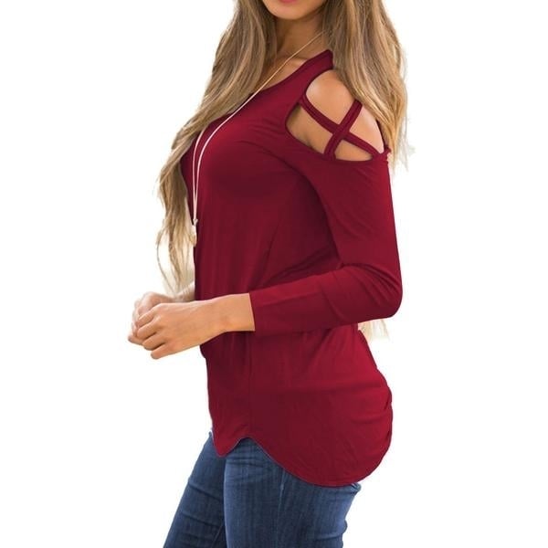 Womens Fashion Casual Loose Tunic Long Sleeved Shoulder Shirt Image 6