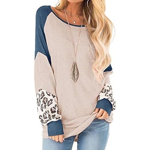 Womens Color Block Pullover Leopard Print Sweatshirt Image 6