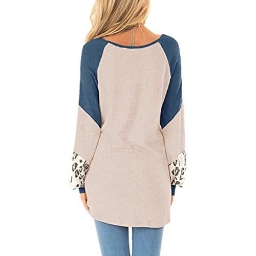 Womens Color Block Pullover Leopard Print Sweatshirt Image 7