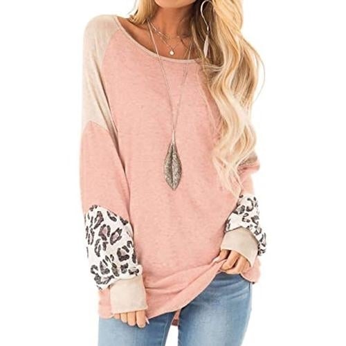 Womens Color Block Pullover Leopard Print Sweatshirt Image 8