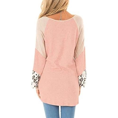 Womens Color Block Pullover Leopard Print Sweatshirt Image 9