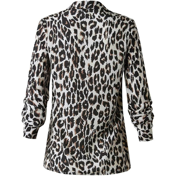 Womens Casual Tops V Neck Leopard Tunic Long Sleeve Button Down Shirts Top Image 9