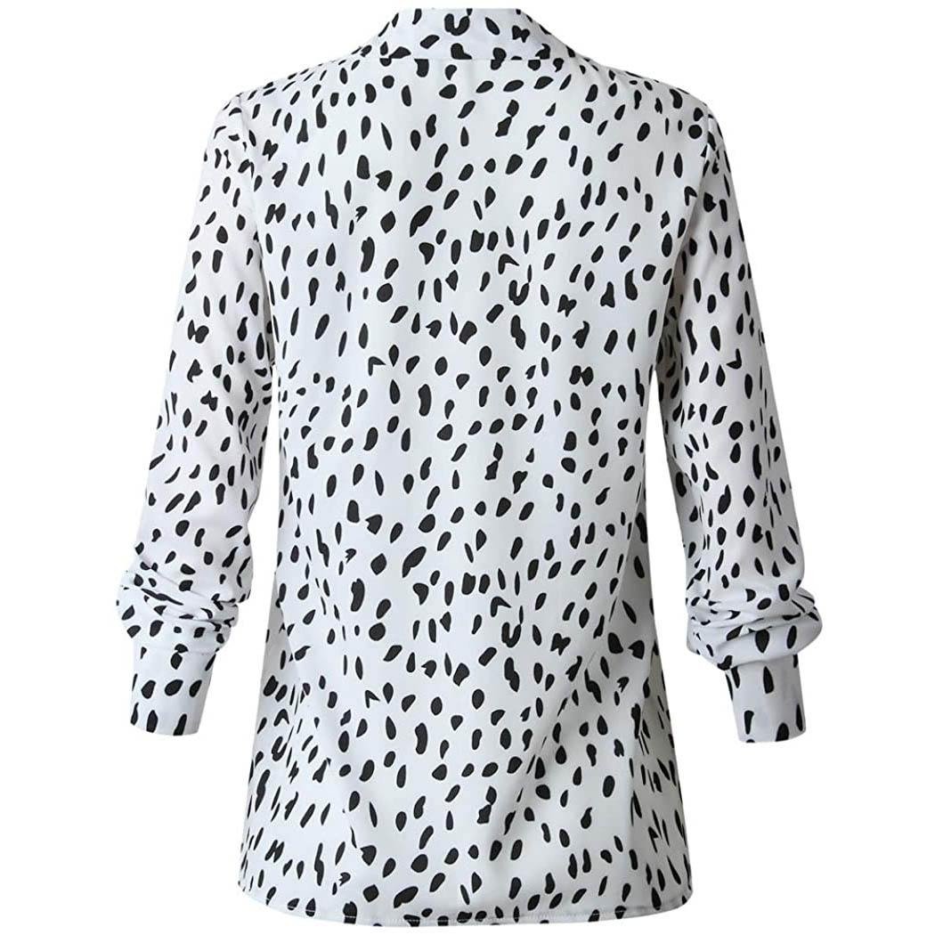 Womens Casual Tops V Neck Leopard Tunic Long Sleeve Button Down Shirts Top Image 12