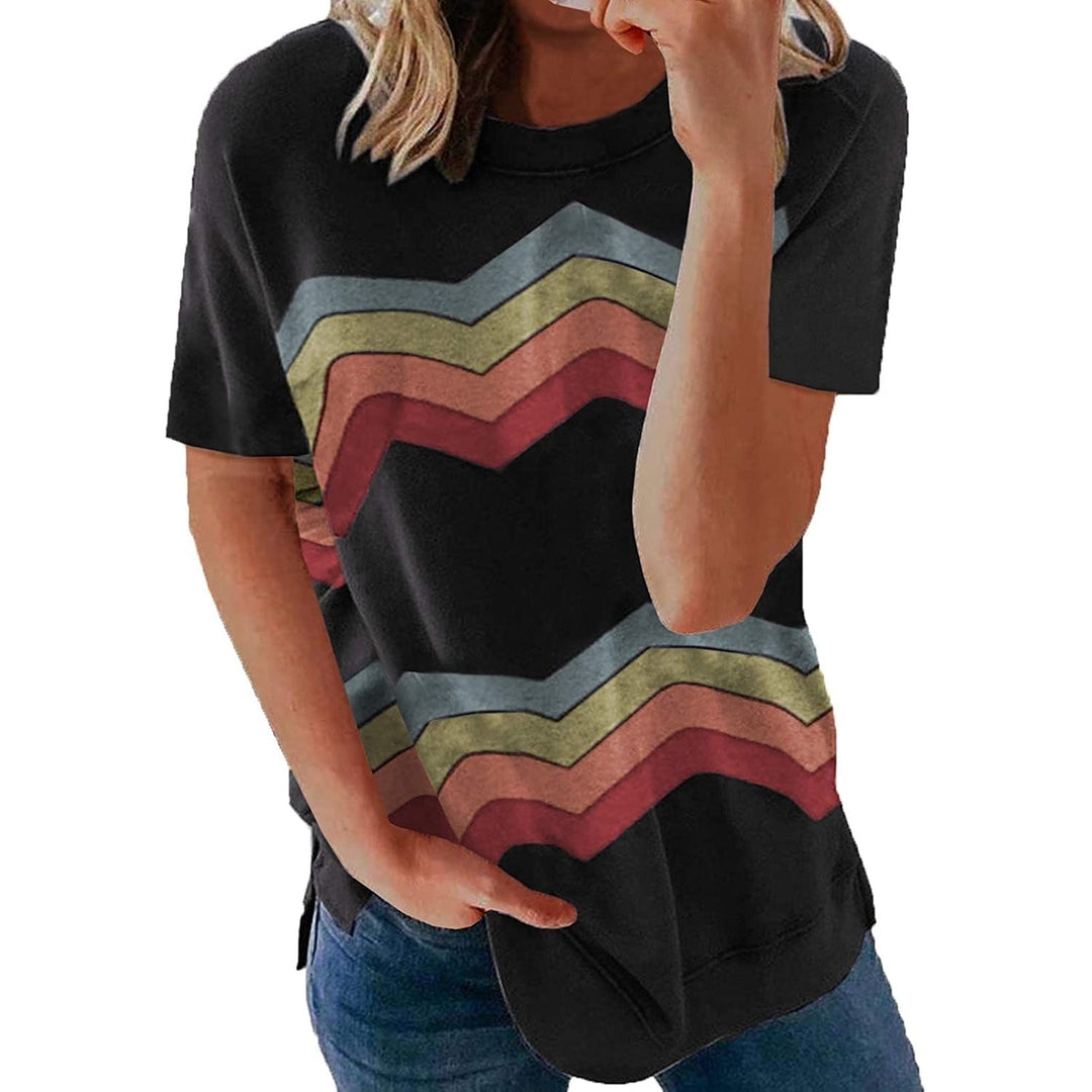 Womens Graphic Crewneck Tee Loose Casual T-Shirt Image 1