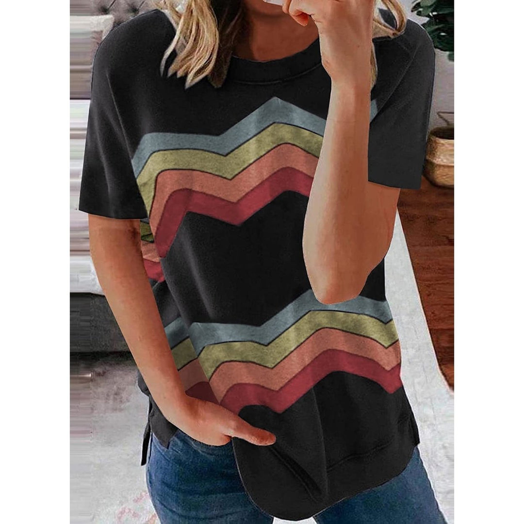 Womens Graphic Crewneck Tee Loose Casual T-Shirt Image 3