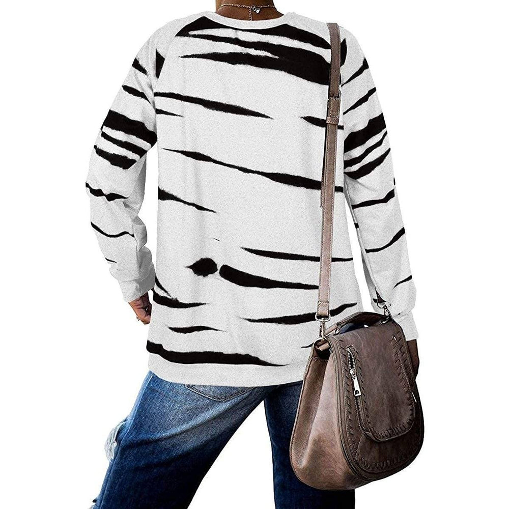 Womens Crewneck Long Sleeve Sweatshirts Striped Casual Tops Printed Loose Pullover Shirts Image 2