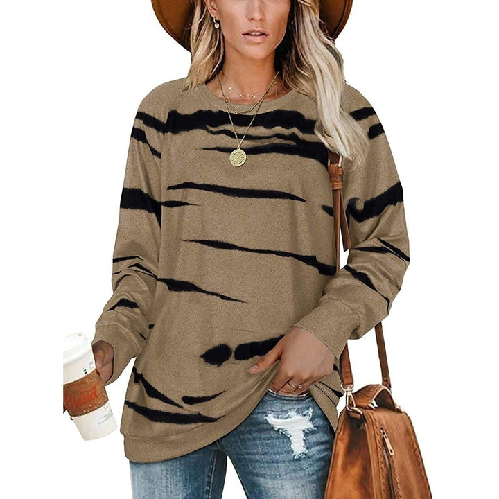 Womens Crewneck Long Sleeve Sweatshirts Striped Casual Tops Printed Loose Pullover Shirts Image 3