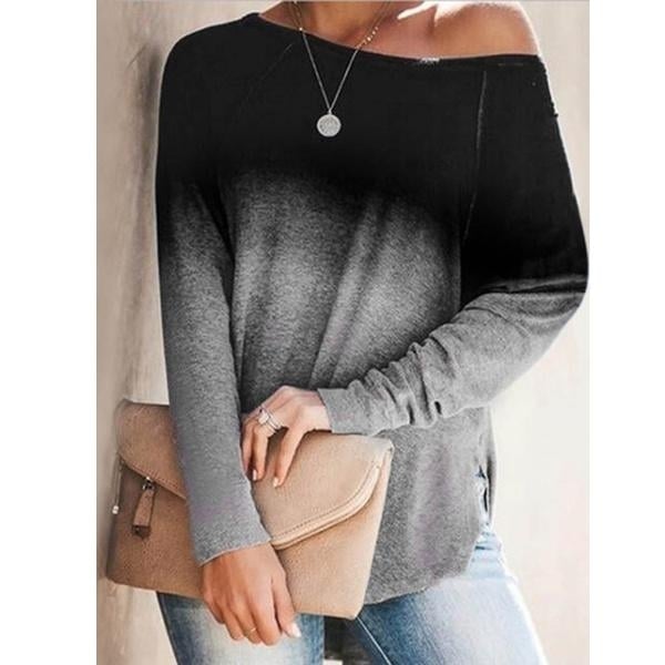 Womens Gradient Color O-neck Long Sleeves Image 1