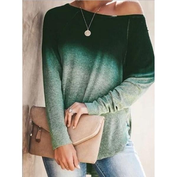 Womens Gradient Color O-neck Long Sleeves Image 3